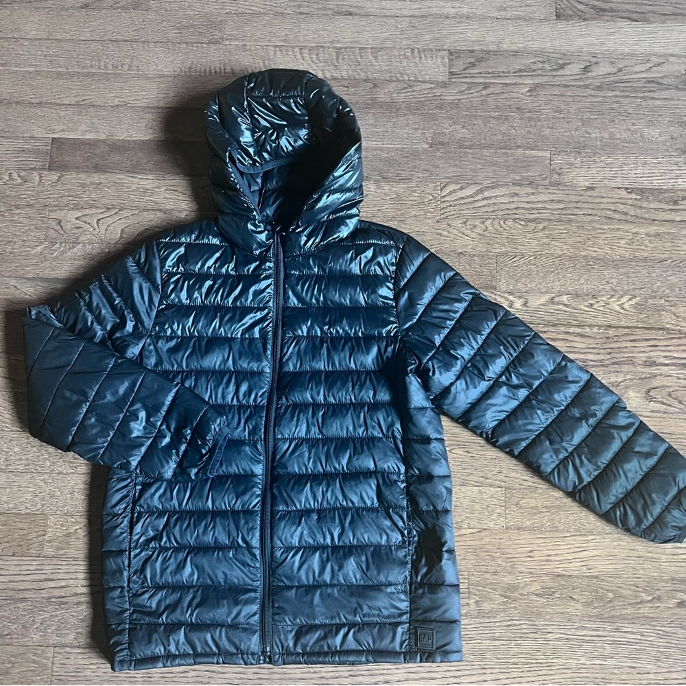 GAP Black Puffer Jacket with Hood and Quilted Design